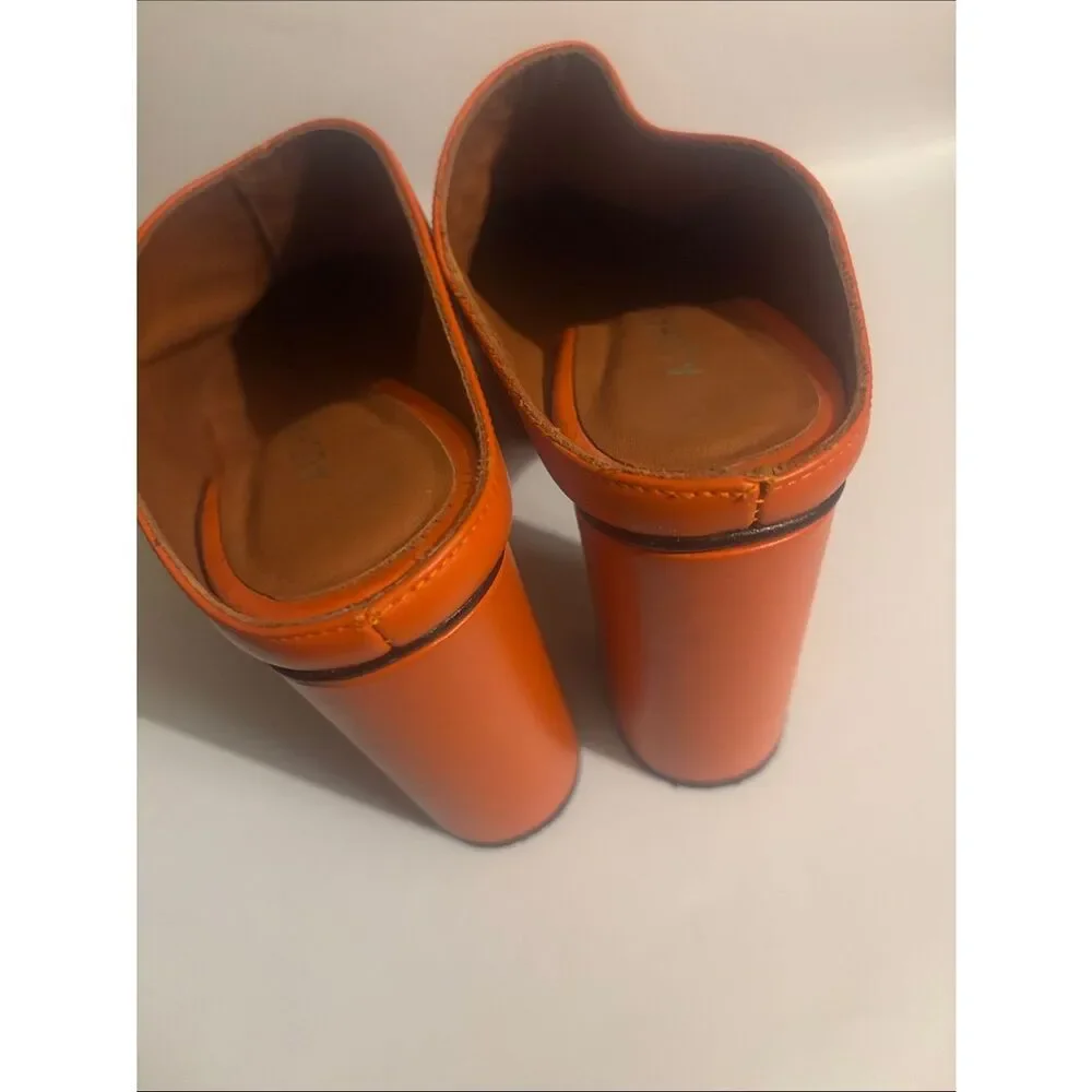 Alohas Clock Out Leather Pomelo Orange Mules Heeled Sandals Size 36/6
